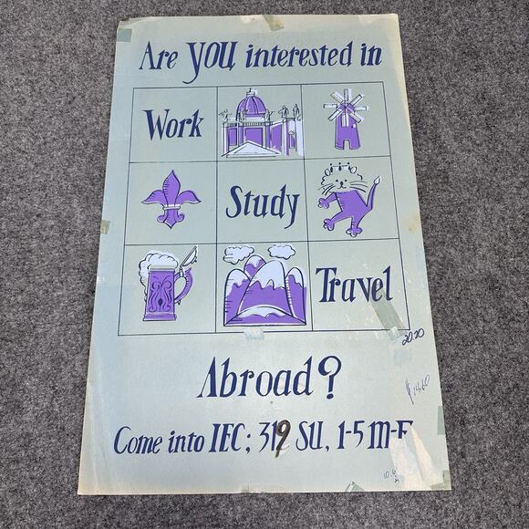 University Of OREGON Vtg IEC Group PROMO Poster Work Study & Travel! RARE! BIG!